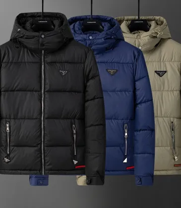 Prada Hooded Puffer Jacket Winter Warm Thick Quilted Coat, Black, Navy Blue, Khaki #B67983