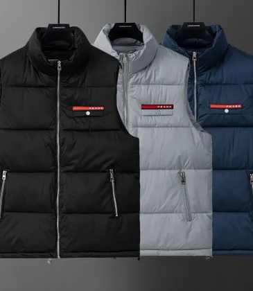 Prada Stand‑Collar Puffer Gilet Men Warm Sleeveless Vest Outerwear, Black, Light Gray, Navy Blue #B67985