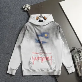 Balenciaga Eiffel Tower Vintage Washed Distressed Hoodie Multi‑Tone #B68027