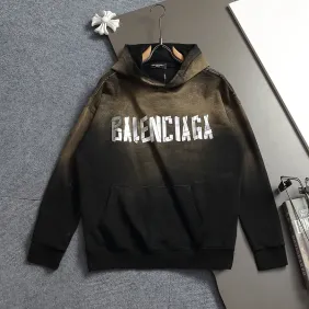 Balenciaga Metallic Tape Logo Vintage Washed Distressed Hoodie Gray,Black‑Brown #B68031