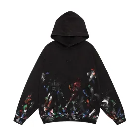 Balenciaga Paint‑Splash Graffiti Printed Pullover Distressed Hoodie Sweatshirt, Black #B67633
