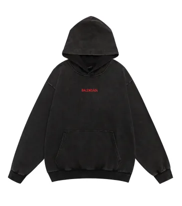 Balenciaga Red Embroidered Washed Distressed Pullover Hoodie Sweatshirt, Black #B67632