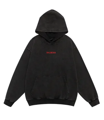 Balenciaga Red Embroidered Washed Distressed Pullover Hoodie Sweatshirt, Black #B67632