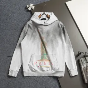 Balenciaga Statue Of Liberty Vintage Washed Distressed Hoodie Multi‑Tone #B68026