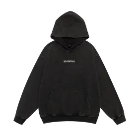 Balenciaga Washed Distressed Logo Pullover Hoodie Sweatshirt, Black #B67631