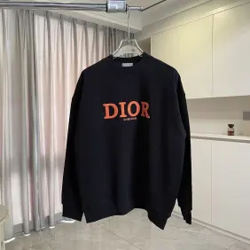 Dior Crew Neck Sweatshirt With Orange Logo Print On Chest, White, Black #B69223