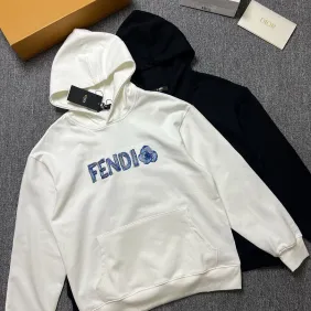 Fendi Floral Logo Print Pullover Hoodie, Black White #B67889