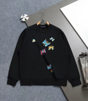 Louis Vuitton Black Crew Neck Sweatshirt with Colorful Butterfly Embroidery #A54354 Louis Vuitton Black Crew Neck Sweatshirt with Colorful Butterfly Embroidery #A54354