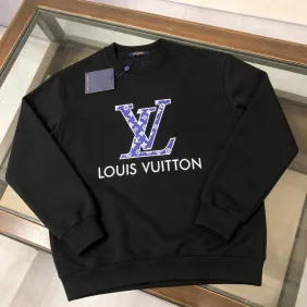 Brand L Blue Monogram LV Logo Crewneck Sweatshirt, Black, White #B69194