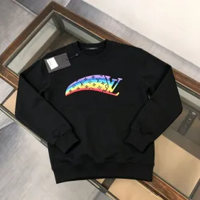 Brand L Rainbow Monogram Logo Crewneck Sweatshirt, Black, White #B69193