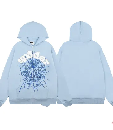 Spider‑5 Men Spider‑Web Graphic Zip‑Up Hoodie, Light Baby Blue #B67978