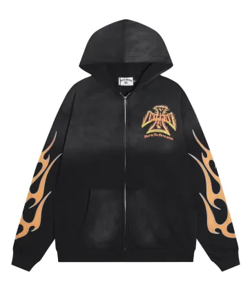 Vale Forever Flame Cross Vintage Washed Zip‑Up Hoodie, Black White #B68259