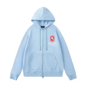 Amiri Chateau California Embroidered Zip‑Up Hoodie Jacket, Light Blue&amp;Black #B67641