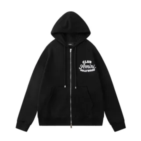 Amiri Club Hollywood Embroidered Zip‑Up Hoodie Jacket, Black #B67640