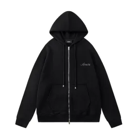 Amiri Colorful Rhinestone Script Zip‑Up Hoodie Jacket, Black #B67646