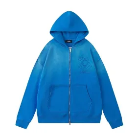 Amiri Gradient Washed Flower Embroidery Zip‑Up Hoodie Jacket, Blue&amp;Black #B67644
