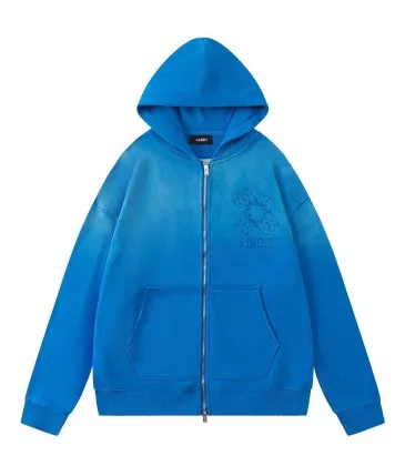 Amiri Gradient Washed Flower Embroidery Zip‑Up Hoodie Jacket, Blue&amp;Black #B67644