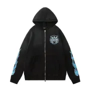 Amiri Hollywood Eagle Blue Flame Sleeve Zip‑Up Hoodie Jacket, Black #B67647