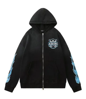 Amiri Hollywood Eagle Blue Flame Sleeve Zip‑Up Hoodie Jacket, Black #B67647