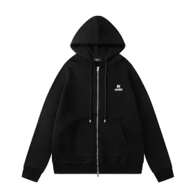 Amiri Minimal Logo Print Zip‑Up Hoodie Jacket, Black #B67645