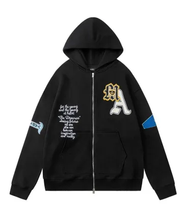 Amiri Multi‑Patch Letter Chenille Embroidery Zip‑Up Hoodie Jacket, Black #B67648