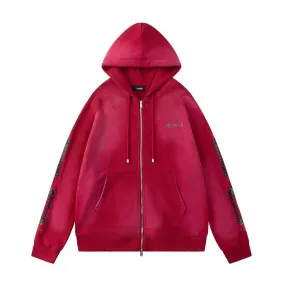 Amiri Rhinestone Logo Zip‑Up Hoodie Jacket, Wine Red&amp;Black #B67642