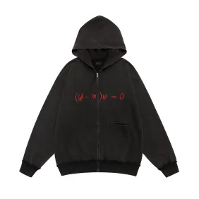 Balenciaga Dirac Equation Embroidered Zip‑Up Hoodie, Washed Black &amp; Red #B67629