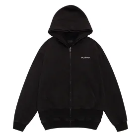 Balenciaga Logo Embroidered Distressed Zip‑Up Hoodie Jacket, Black #B67630