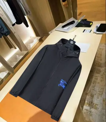 Burberry Blue Embroidered Logo Hooded Windbreaker Jacket, Black #B68291