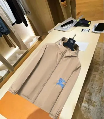 Burberry Blue Embroidered Logo Hooded Windbreaker Jacket, Khaki #B68290