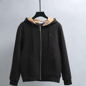 Burberry Full Zip Hooded Jacket With Check Lining Inside Hood, Black #B69217