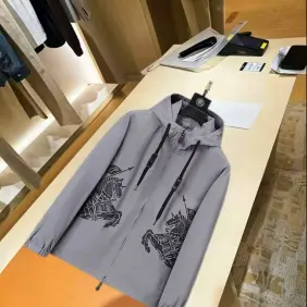 Burberry Knight Print Hooded Windbreaker Jacket, Grey #B68296 Burberry Knight Print Hooded Windbreaker Jacket, Grey #B68296
