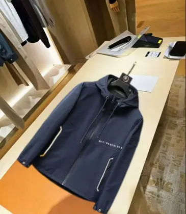 Burberry Letter Print Hooded Windbreaker Jacket, Navy Blue #B68298