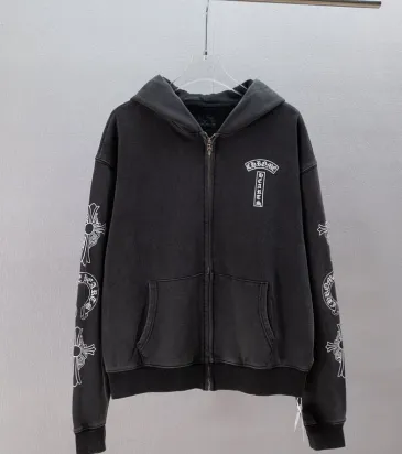 Chrome Hearts Full Zip Hooded Jacket With Cross Print On Sleeves, Vintage Black #B69219