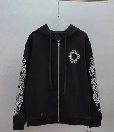 Chrome Hearts Horseshoe Floral Print Full Zip‑Up Hoodie Jacket, Black &amp; White #B67634