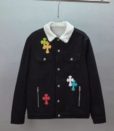 Chrome Hearts Multicolor Cross Patch Sherpa Collar Denim Jacket Black #B67653