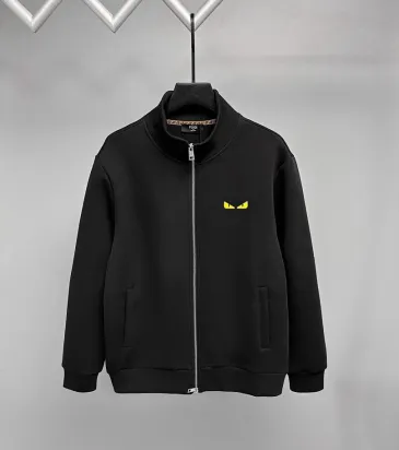 Fendi Full Zip Stand Collar Sweat Jacket With Yellow Eyes Logo, Black #B69216