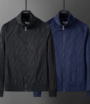 Fendi Men FF Embossed Stand‑Collar Zip‑Up Jacket | Black &amp; Navy Blue #B67968