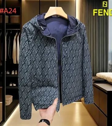 Fendi Men’s Reversible FF‑Print Hooded Jacket, Navy Blue #B67689