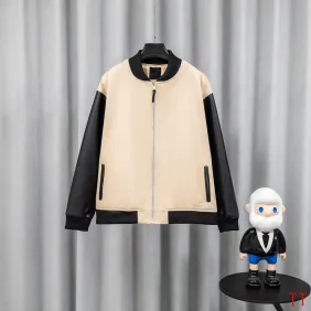 Givenchy Runway Beige Black Sleeve Zip Varsity Jacket #B68992