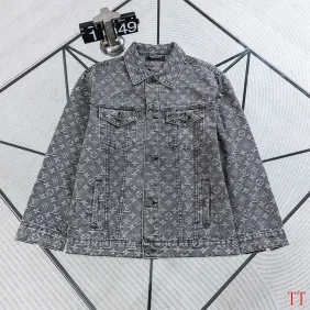 LV Red Figure Embroidery Monogram Washed Denim Jacket #B67477