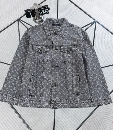 LV Red Figure Embroidery Monogram Washed Denim Jacket #B67477