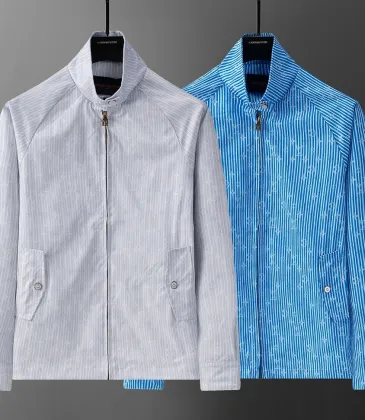 Brand L 2026 Fall Winter Stand Collar Jacket, Blue Monogram Stripe, Light Grey #B68845 Brand L 2026 Fall Winter Stand Collar Jacket, Blue Monogram Stripe, Light Grey #B68845