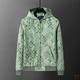 Brand L 2026 Fall‑Winter Monogram Zip‑Up Hooded Jacket Men Outerwear, Green #B67996 Brand L 2026 Fall‑Winter Monogram Zip‑Up Hooded Jacket Men Outerwear, Green #B67996