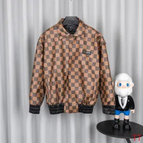 Brand L Brown Damier Check Collared Varsity Jacket #B68983