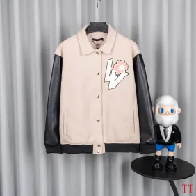 Brand L Cream Wool Leather Sleeve Heavy Embroidery Varsity Jacket #B68984