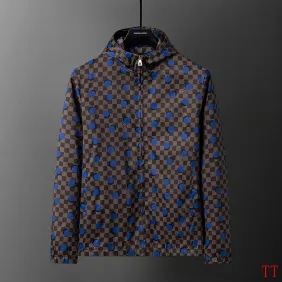 Brand L Damier Polka-Dot Hooded Jacket, Brown Blue #B67997 Brand L Damier Polka-Dot Hooded Jacket, Brown Blue #B67997