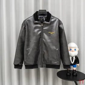 Brand L Heavy Embroidery Grey Faux Leather Varsity Jacket #B68981