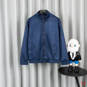 Brand L Navy Monogram Stand Collar Zip Varsity Jacket #B68982