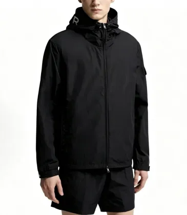 Moncler Hooded Full‑Zip Windbreaker Jacket, Black #B68267